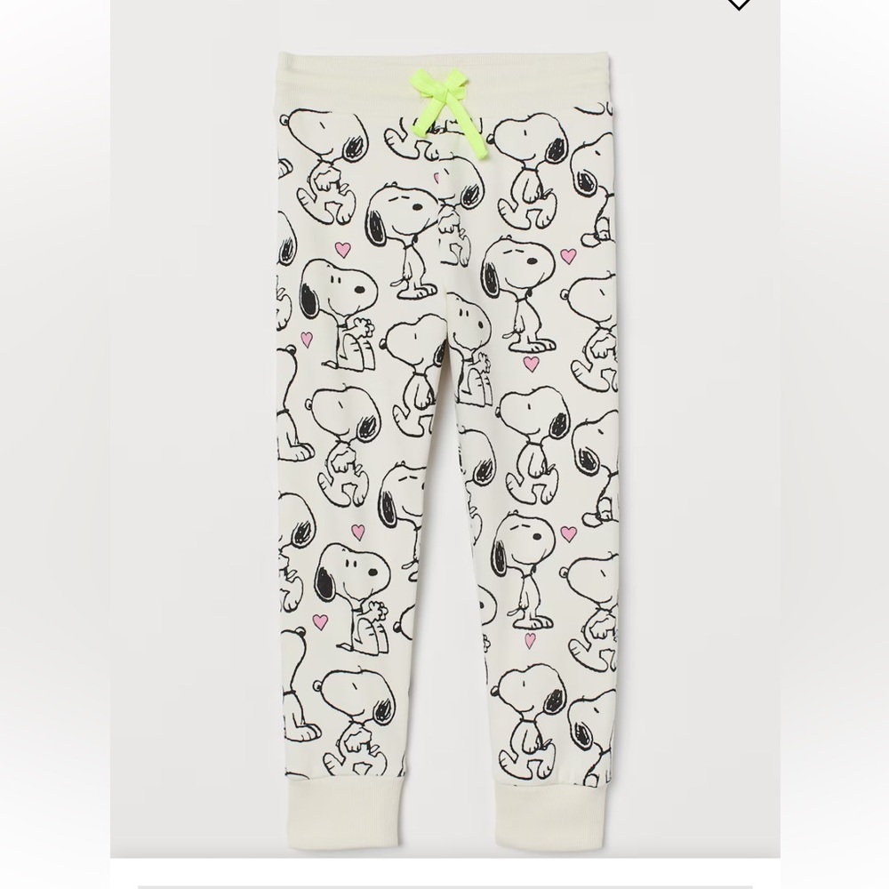 H&M Snoopy PATTERNED SWEATPANTS Cream